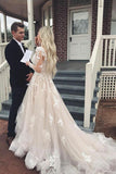 Gorgeous Lace A-line V-neck Long Sleeves Wedding Dresses with Train, SW418 | bridal dress | tulle wedding dresses | a line wedding dress | lace wedding dress | www.simidress.com