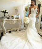 Gorgeous Mermaid Spaghetti Straps Court Train Wedding Dress, Bridal Gown, SW445 | mermaid wedding dresses | ivory lace wedding dress | wedding gowns | www.simidress.com