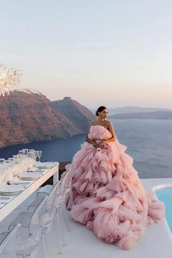 Gorgeous Pink Layers Tulle Ball Gown Wedding Dresses SW597