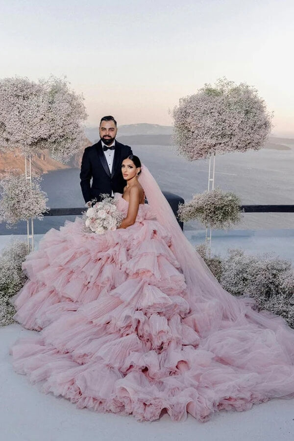 Gorgeous Pink Layers Tulle Ball Gown Wedding Dresses, Bridal Gown, SW597 | ball gown wedding dress | vintage wedding dress | wedding dresses near me | simidress.com