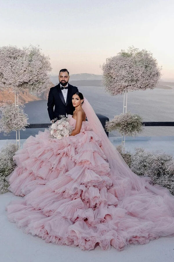 Gorgeous Pink Layers Tulle Ball Gown Wedding Dresses SW597