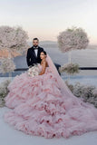 Gorgeous Pink Layers Tulle Ball Gown Wedding Dresses, Bridal Gown, SW597