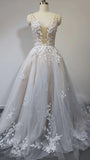Gorgeous Tulle A-line Deep V Neck Wedding Dresses With Lace Appliques, SW544 | cheap wedding dresses online | a line wedding dresses | bridal gowns | simidress.com