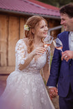 Gorgeous Tulle A-line Illusion Neckline Long Sleeves Lace Wedding Dresses, SW542 | wedding dresses online | wedding dresses near me | bridal gowns | simidress.com