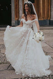 Gorgeous Tulle Ball Gown Off-the-Shoulder Lace Appliques Wedding Dresses, SW491 | cheap lace wedding dresses | ball gown wedding dress | plus size wedding dresses | www.simidress.com