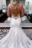 Gorgeous Tulle Mermaid V-neck Spaghetti Straps Lace Wedding Dresses, SW606 | Mermaid lace wedding gown | wedding dress stores | wedding dresses online | simidress.com