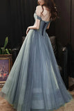 Gray Blue Tulle A-line Sweetheart Neck Long Prom Dresses, Evening Dresses, SW525 | dress for prom | blue prom dress | cute prom dresses | www.simidress.com
