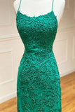 Green Lace Mermaid Backless Spaghetti Straps Prom Dresses, Evening Gown, SP767 | green lace prom dresses | new arrival prom dresses | party dress | www.simidress.com