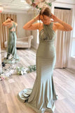 Green Satin Mermaid Sweep Train Bridesmaid Dresses, Wedding Party Dress, BD125 | mermaid bridesmaid dress | maid of honor dresses | bridesmaid outfit | www.simidress.com