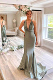 Green Satin Mermaid Sweep Train Bridesmaid Dresses, Wedding Party Dress, BD125