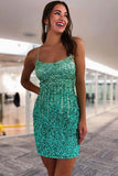 Green Sequins Sheath Scoop Neck Homecoming Dresses, Short Prom Dresses, SH624 | green homecoming dresses | sparkly homecoming dresses | short homecoming dress | simidresss.com