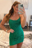 Green Sheath Spaghetti Straps Lace Homecoming Dresses, Graduation Dress, SH625 | lace homecoming dresses | short party dresses | sweet 16 dresses | simidress.com