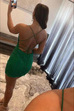 Green Sheath Spaghetti Straps Lace Homecoming Dresses, Graduation Dress, SH625 | cheap homecoming dresses | simple homecoming dresses | homecoming dresses near me | simidress.com