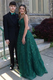 Green Tulle Lace A-line V-neck Floor Length Prom Dresses, Evening Dresses, SP956 | evening long dress | prom dress stores | lace prom dresses | simidress.com