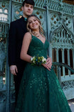 Green Tulle Lace A-line V-neck Floor Length Prom Dresses, Evening Dresses, SP956 | a line prom dresses | prom dresses online | party dress | simidress.com