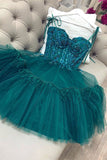 Green Tulle Lace Sweetheart Neck Homecoming Dresses, Short Prom Dress, SH583 | short party dress | graduation dress | school event dress | simidress.com