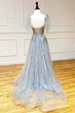 Grey Tulle Lace A-line Lace up Back Long Prom Dresses, Evening Dresses, SP803 | evening gown | vintage prom dresses | party dresses | www.simidress.com