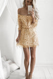 Off Shoulder Long Sleeve Homecoming Dresses Graduation Dresses with Beading,