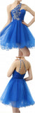Blue One Shoulder Homecoming Dress with Beading, Straps Short Prom Dress, SH223