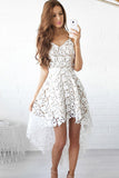 White High Low Short Prom Dress,Sweetheart Spaghetti Hollow Homecoming Dress,SH213