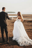 High Quality Lace A-line Sweetheart Chapel Train Beach Wedding Dresses, SW440 | beach wedding dresses | cheap lace wedding dresses | wedding dresses online | www.simidress.com