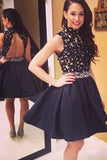 Short Prom Dresses High Neck Evening Gowns Backless Homecoming Dresses,SH14