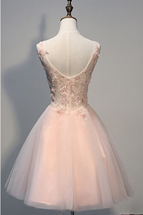 Pink Homecoming Dresses,Short Open Back Homecoming Dress with Pearl Appliques,SVD576