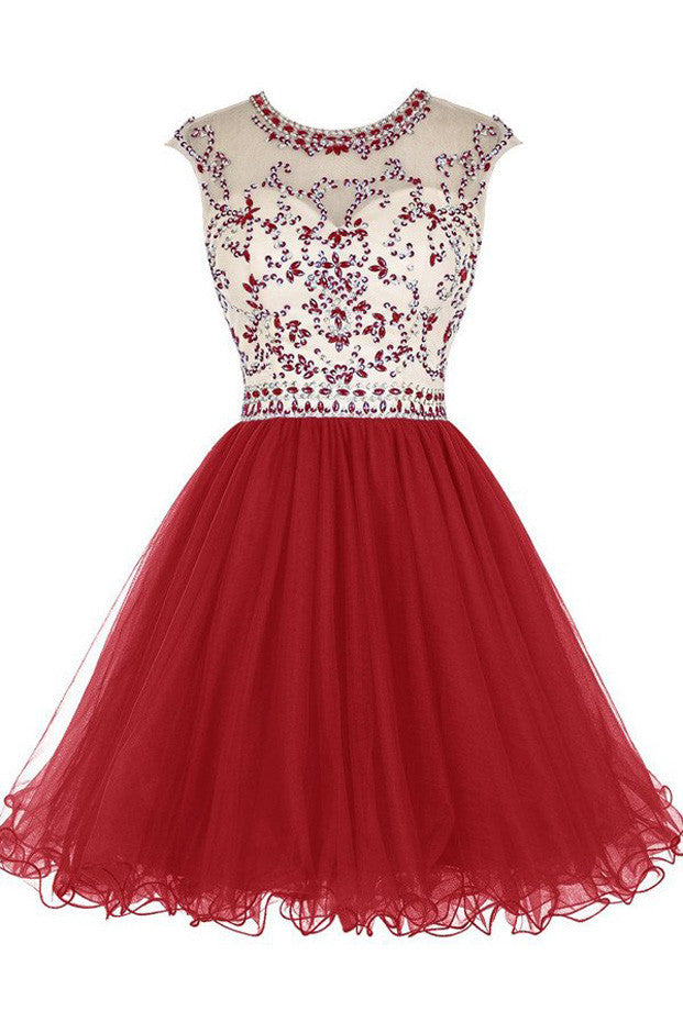 Short Homecoming Dress,Tulle Homecoming Dresses Prom Dresses with Beading,SVD577