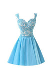 Chiffon Short Homecoming Dress,Homecoming Dresses Prom Dresses With Straps Appliques,SVD579