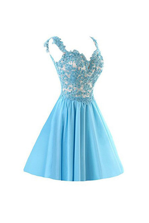 Chiffon Short Homecoming Dress,Homecoming Dresses Prom Dresses With Straps Appliques,SVD579