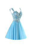 Chiffon Short Homecoming Dress,Homecoming Dresses Prom Dresses With Straps Appliques,SVD579