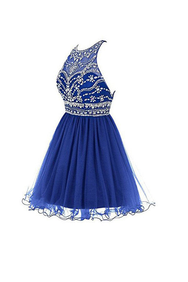 Royal Blue Tulle A-line Off Shoulder Long Prom Dress SP916