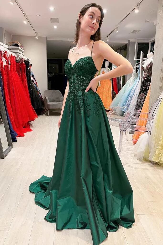 Hot Pink Satin A-line Prom Dresses With Lace Appliques, Long Formal Dress, SP932 | satin prom dresses | evening gown | party dresses | simidress.com