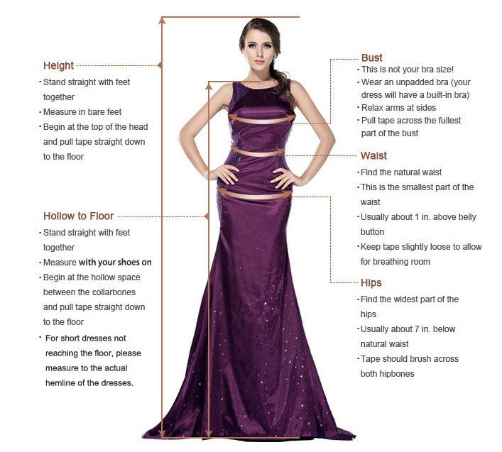 Measure guide of prom dress at simidress.com