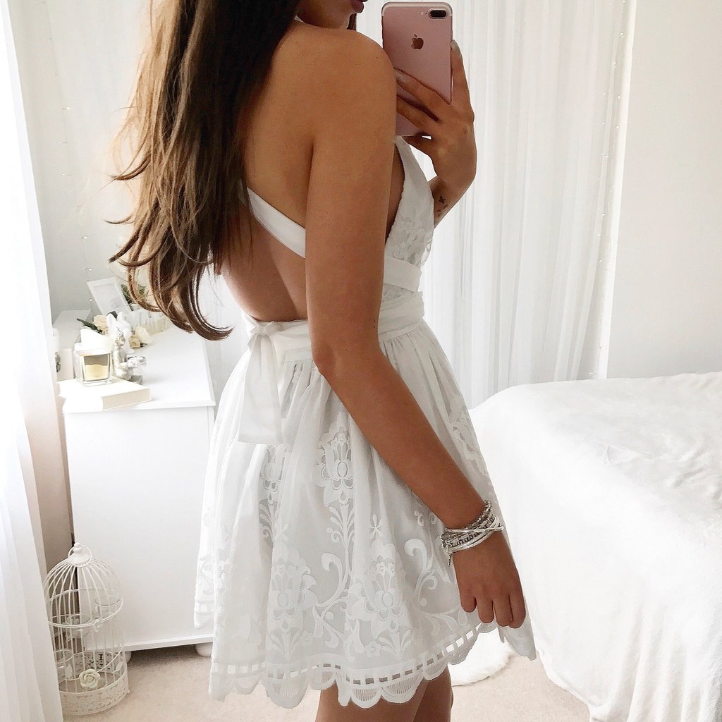 White Sweetheart Spaghetti Homecoming Dress,Open Back Short Prom Dress, SH253