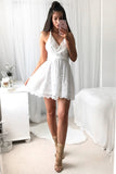 White Sweetheart Spaghetti Homecoming Dress,Open Back Short Prom Dress, SH253