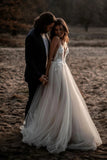 Ivory A-line Deep V-neck Backless Appliqued Wedding Dresses, Bridal Gown, SW493 | vintage wedding dresses | boho wedding dress | lace wedding dresses | www.simidress.com