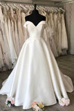 Ivory A-line Off-the-Shoulder Satin Wedding Dresses, Cheap Wedding Gown, SW522