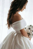 Ivory Ball Gown Satin Off-the-Shoulder Wedding Dresses With Appliques, SW609 | cheap wedding dress | boho wedding dress | ball gown wedding dress | simidress.com