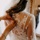 Ivory Bohemian A-line Long Sleeves Lace Wedding Dresses, Bridal Gown, SW446 | lace wedding dresses cheap | bridal gowns | plus size wedding dress | www.simidress.com