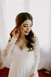 Ivory Bohemian A-line Long Sleeves Lace Wedding Dresses, Bridal Gown, SW446 | lace wedding dress online | beach wedding dress | bridal gowns | www.simidress.com