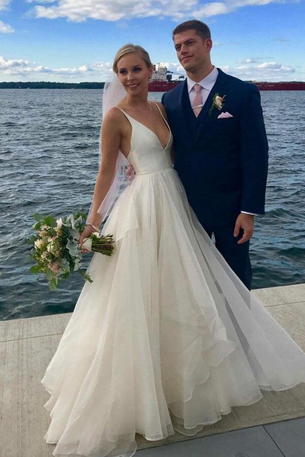 Ivory Chiffon A-line V-neck Beach Wedding Dresses, SW429 Simidress