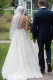 Ivory Chiffon A-line V-neck Backless Sweep Train Beach Wedding Dresses, SW429 | simple a line wedding dress | beach wedding dress | v neck wedding dress | www.simidress.com