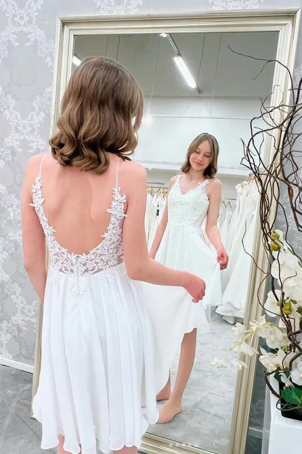 Ivory Chiffon Lace A-line V-neck Homecoming Dresses, SH602 | Simidress Ivory Chiffon Lace A-line V-neck Homecoming Dresses, SH602 | Simidress