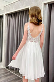 Ivory Chiffon Lace A-line V-neck Short Prom Dresses, Homecoming Dresses, SH602 | short party dresses | homecoming dresses online | short party dresses | simidress.com