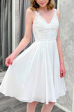 Ivory Chiffon Lace A-line V-neck Short Prom Dresses, Homecoming Dresses, SH602