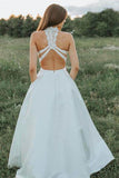 Ivory Chiffon Two Pieces A-line Lace Top Wedding Dresses With Pockets, SW614 | two piece wedding dress | bridal gown | cheap lace wedding dress | simidress.com