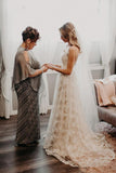 Ivory Lace A-line Beaded Spaghetti Straps Backless Boho Wedding Dresses, SW441 | cheap wedding dresses online | lace wedding dresses | wedding gowns | www.simidress.com