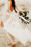 Ivory Lace Boho A-line Long Sleeves Backless Beach Wedding Dresses, SW438 | ivory wedding dresses | beach wedding dresses | cheap lace wedding dresses | www.simidress.com
