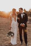 Ivory Lace Mermaid V-neck Floor-length Wedding Dresses, Bridal Gowns, SW460